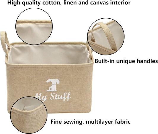 Canvas Dog Toy Storage Dog Toy Basket-Box for Dog Toy Bins, Dog Blanket, Dog Clothes Storage - Pet Toy and Accessory Storage Bin-Beige-S