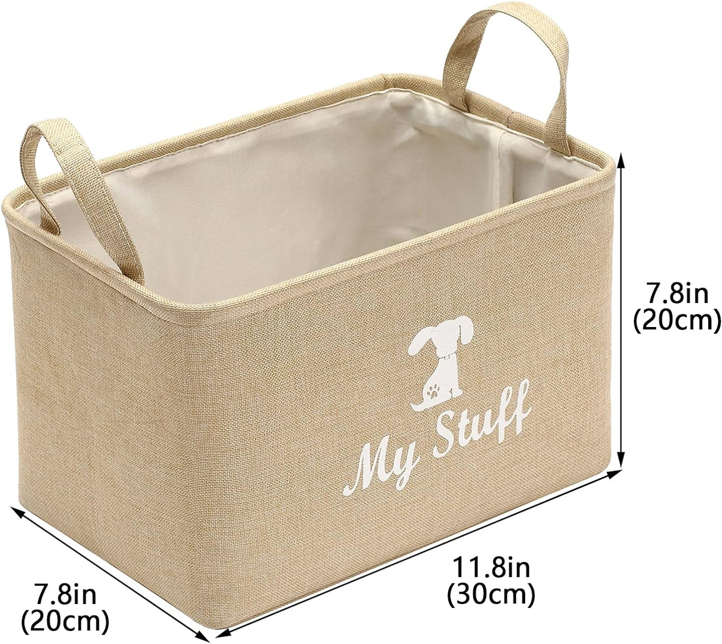 Canvas Dog Toy Storage Dog Toy Basket-Box for Dog Toy Bins, Dog Blanket, Dog Clothes Storage - Pet Toy and Accessory Storage Bin-Beige-S