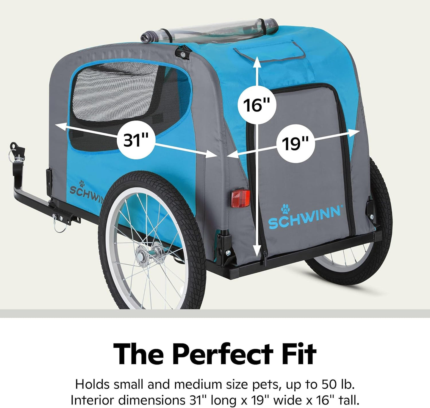 Rascal Bike Dog Trailer, Carrier for Small and Large Pets, Easy Folding Cart Frame, Quick Release Wheel, Universal Bicycle Coupler, Washable Non-Slip Lining