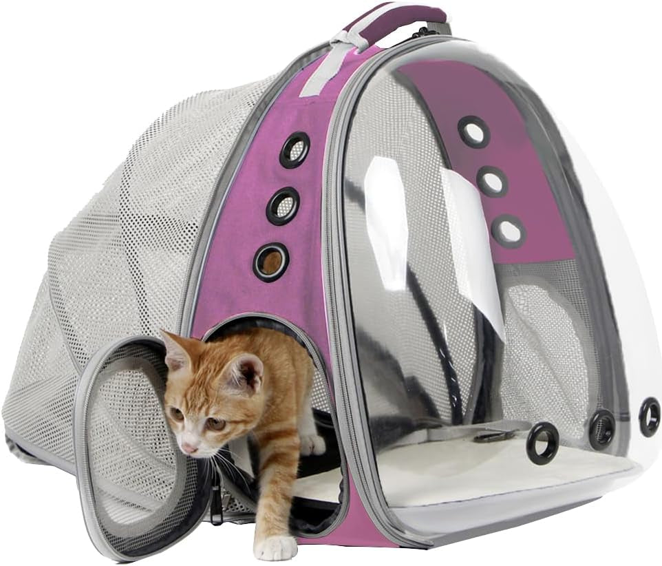 Back Expandable Cat Backpack Carrier, Fit up to 12 Lbs, Space Capsule Bubble Window Pet Carrier Backpack for Cat and Small Puppy