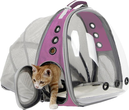 Back Expandable Cat Backpack Carrier, Fit up to 12 Lbs, Space Capsule Bubble Window Pet Carrier Backpack for Cat and Small Puppy