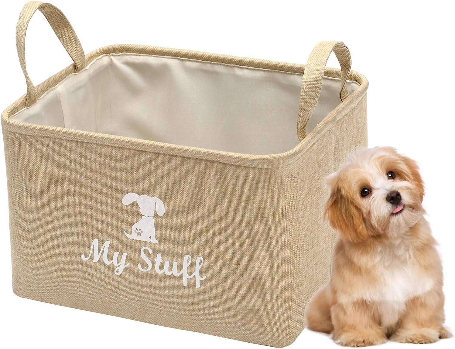 Canvas Dog Toy Storage Dog Toy Basket-Box for Dog Toy Bins, Dog Blanket, Dog Clothes Storage - Pet Toy and Accessory Storage Bin-Beige-S