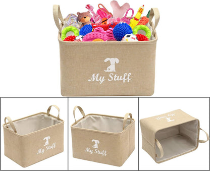 Canvas Dog Toy Storage Dog Toy Basket-Box for Dog Toy Bins, Dog Blanket, Dog Clothes Storage - Pet Toy and Accessory Storage Bin-Beige-S