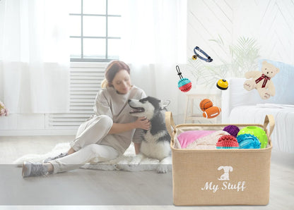 Canvas Dog Toy Storage Dog Toy Basket-Box for Dog Toy Bins, Dog Blanket, Dog Clothes Storage - Pet Toy and Accessory Storage Bin-Beige-S