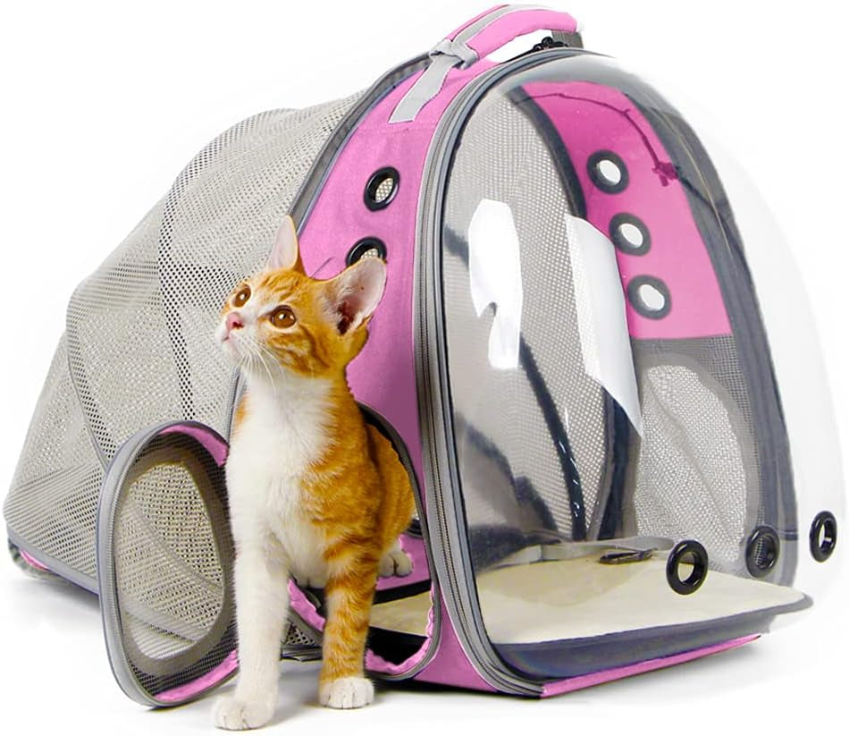 Back Expandable Cat Backpack Carrier, Fit up to 12 Lbs, Space Capsule Bubble Window Pet Carrier Backpack for Cat and Small Puppy