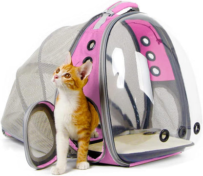 Back Expandable Cat Backpack Carrier, Fit up to 12 Lbs, Space Capsule Bubble Window Pet Carrier Backpack for Cat and Small Puppy
