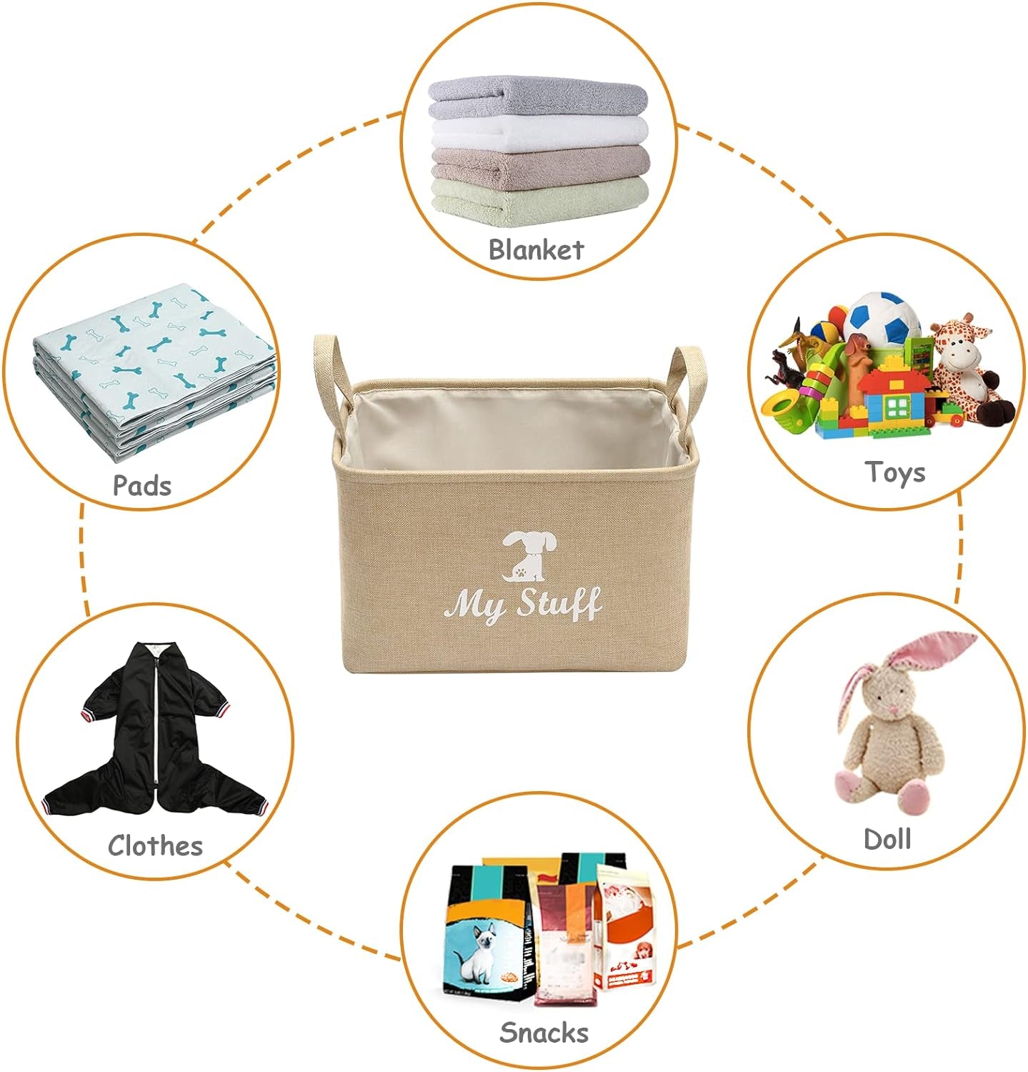 Canvas Dog Toy Storage Dog Toy Basket-Box for Dog Toy Bins, Dog Blanket, Dog Clothes Storage - Pet Toy and Accessory Storage Bin-Beige-S