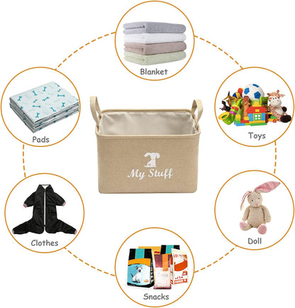 Canvas Dog Toy Storage Dog Toy Basket-Box for Dog Toy Bins, Dog Blanket, Dog Clothes Storage - Pet Toy and Accessory Storage Bin-Beige-S